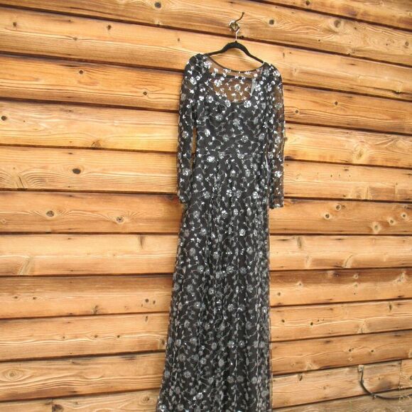 NWT Mac Duggal 12360 Illusion Long Sleeve A Line Gown Black 2 - Picture 6 of 16